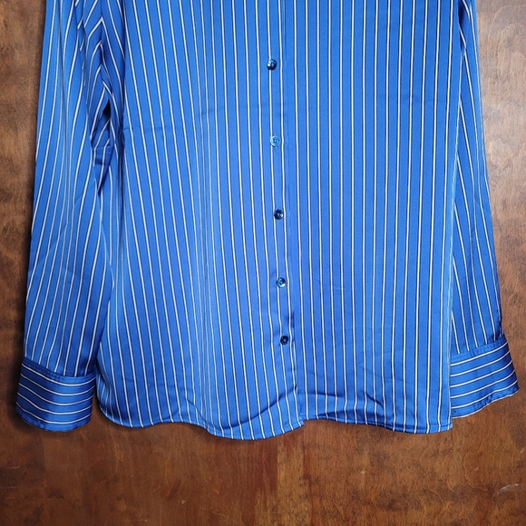 Jones and Co suiting stripe silky button up collared shirt blue black white XL - Picture 3 of 8